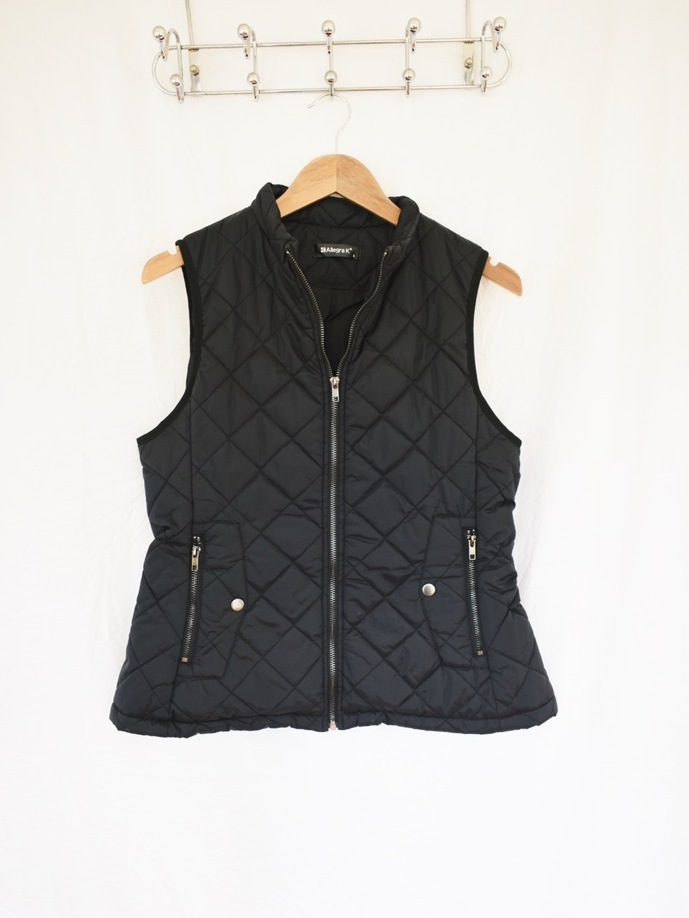 Allegra K Women's Black Quilted Zip Vest